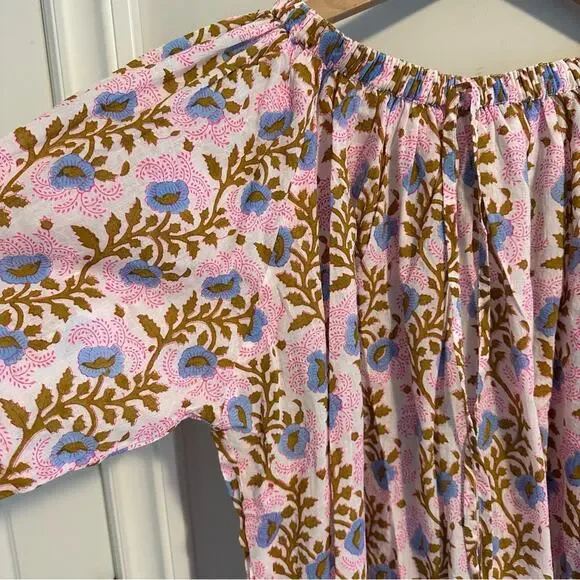 NWT Tuckernuck SZ Blockprints Pink Blue Floral Cotton Oversized Blouse Small - Picture 10 of 14